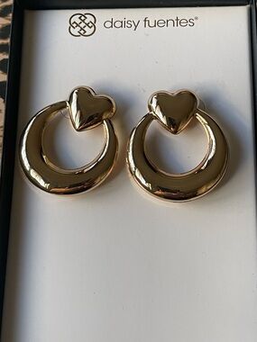 Daisy Fuentes Shiny Gold Heart Hoop Earrings